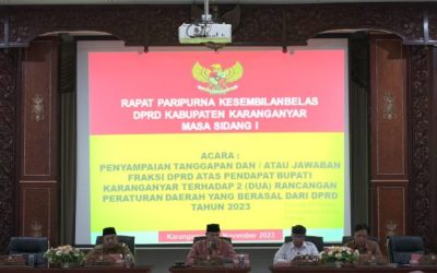 Penyampaian Tanggapan dan/atau Jawaban Fraksi DPRD atas Pendapat Bupati terhadap 2 (dua) Raperda yang berasal dari DPRD Tahun 2023