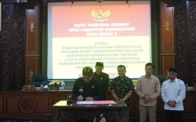 Penetapan Berita Acara Persetujuan Bersama Bupati Karanganyar dan DPRD Kabupaten Karanganyar Terhadap 2(dua) Rancangan Perda yang Berasal dari DPRD Kabupaten Karanganyar Tahun 2023