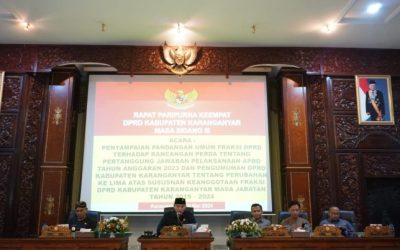 Penyampaian Pandangan Umum Fraksi DPRD Terhadap Raperda Tentang Pertanggungjawaban Pelaksanaan APBD Tahun Anggaran 2023 dan Pengumuman DPRD Kabupaten Karanganyar Tentang Perubahan Kelima Atas Susunan Keanggotaan Fraksi DPRD Kabupaten Karanganyar Masa Jabatan Tahun 2019-2024
