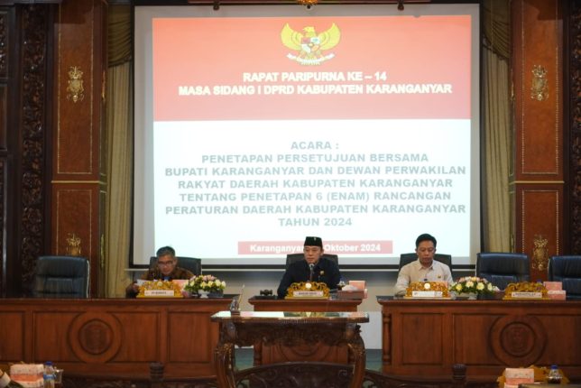 Penetapan Persetujuan Bersama Bupati Karanganyar dan DPRD Kabupaten Karanganganyar Terhadap 6 (Enam) Rancangan Perda Kabupaten Karanganyar Tahun 2024
