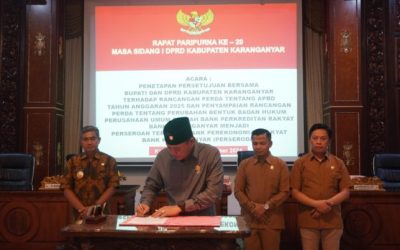 Penetapan Persetujuan Bersama Bupati dan DPRD Kabupaten Karanganyar Terhadap Raperda APBD Tahun Anggaran 2025 dan Penyampaian Raperda Perubahan Bentuk Badan Hukum Perumda BPR Bank Karanganyar Menjadi Perseroan Terbatas Bank Perekonomian Rakyat Bank Karanganyar (Perseroda)